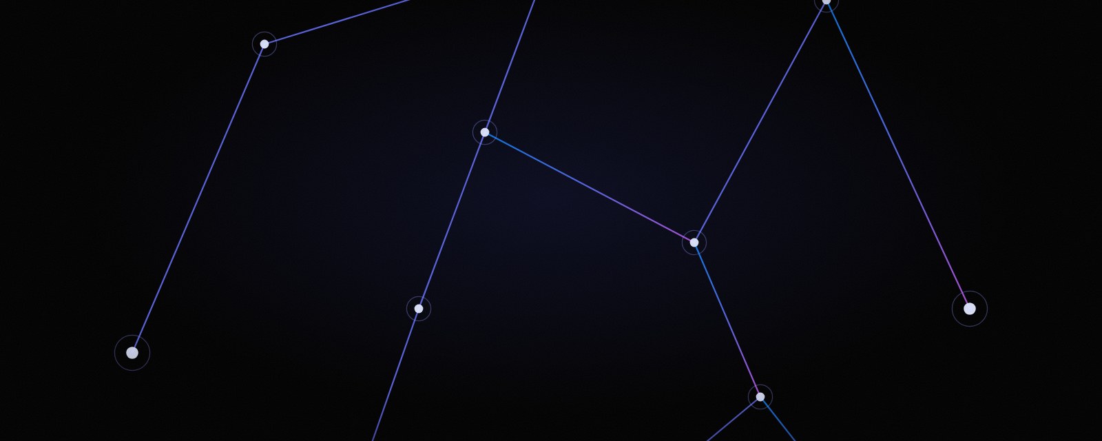 Constellation of glowing nodes joined by gradient light lines — visualizing AI integrated across email, CRM, help desk, and document systems